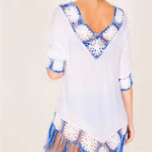 Kendall & Kylie White and Blue Crochet Swim Coverup NWT - Picture 2 of 7